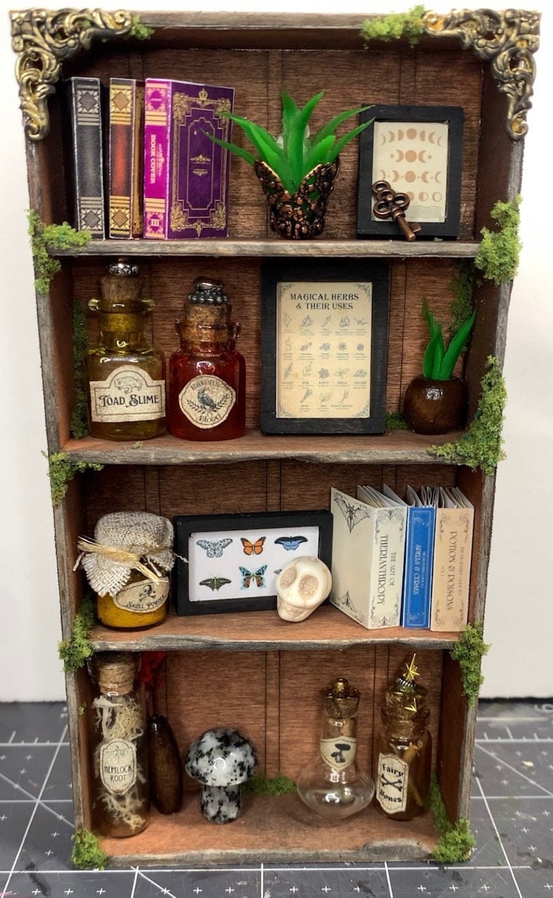 DIY KIT | Miniature Fairy Witch Bookshelf Kit | DIY Miniature Bookshelf | Dollhouse Miniatures | Miniature Apothecary Shelf