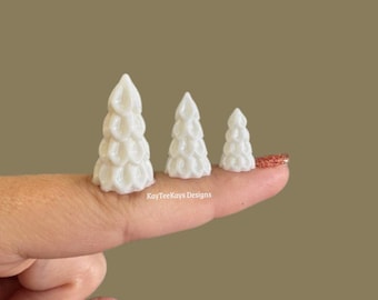 Miniature Christmas Tree Trio Shelf Decor | Retro Neutral Dollhouse Christmas Tree