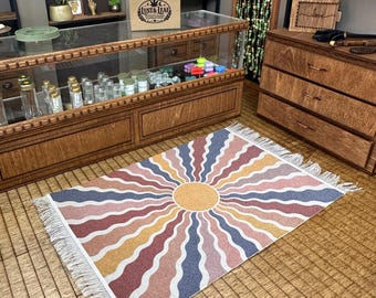 Miniature Sun Ray Rug | Dollhouse Boho Mini Decor | 1:12 Retro Floor Covering