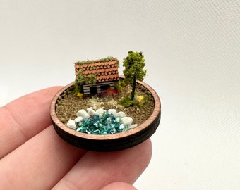 DIY KIT | Miniature Fairy Garden | Dollhouse Fairy Garden Kit | Micro Cabin Scene | Micro Mushroom House