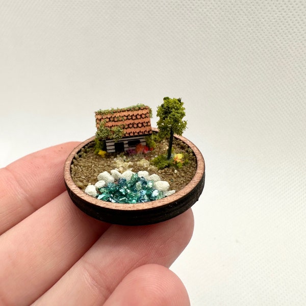 DIY KIT | Miniature Fairy Garden | Dollhouse Fairy Garden Kit | Micro Cabin Scene | Micro Mushroom House
