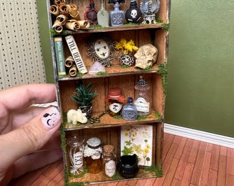 Miniature Witch's Apothecary Shelf | Handmade Apothecary Shelf | Halloween Miniature Shelf