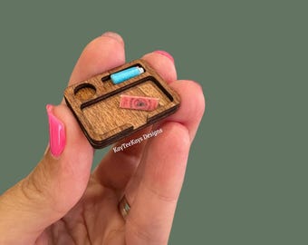 Miniature Dollhouse Rolling Tray | Adult Dollhouse Weed Accessories | Wooden Miniature Joint Rolling Tray | Miniature Cannabis Accessories