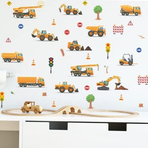 Conjunto removível de adesivos de parede de trânsito, decoração para casa, adesivos de parede de semáforo e escavadeira, decalques para carros, adesivos para crianças, canteiro de obras