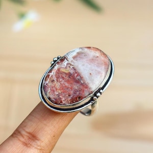 Adjustable Crazy Lace Agate Ring/ 7 US Ring/ Crazy Lace Agate Ring/  Size Silver Plated Ring/ Large Red Agate Ring/ Big Crazy Agate Ring!