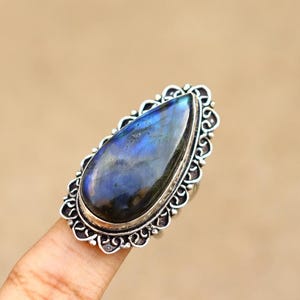 Blue Fire Labradorite Ring/ 7 US Size Statement Ring/ Labradorite Gemstone Ring/ Labradorite Ring/ 925 Silver Plated Ring/ Statement Ring