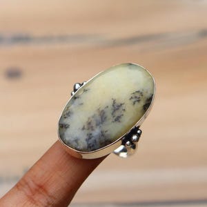 Dendritic Agate Ring / Adjustable Ring/8 US Dendritic Agate Ring/ Silver Plated Ring/ Dendritic Agate Ring/ Agate Ring/ Agate Statement Ring