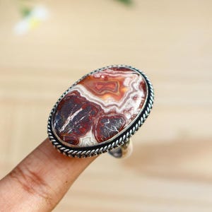 Adjustable Crazy Lace Agate Ring/ 8 US Ring/ Crazy Lace Agate Ring/  Size Silver Plated Ring/ Large Red Agate Ring/ Big Crazy Agate Ring