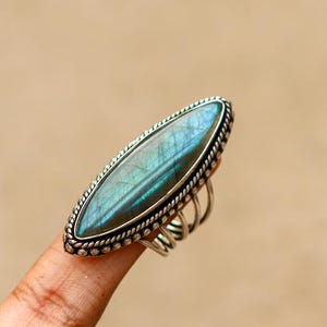 Blue Fire Labradorite Ring/ 6 US Size Statement Ring/ Labradorite Gemstone Ring/ Labradorite Ring/ 925 Silver Plated Ring/ Statement Ring