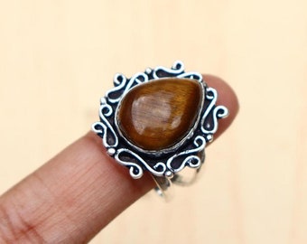 Atemberaubender Tigerauge Ring / 6 US Ring / Großer Tigerauge Edelstein / Großer Tigerauge Ring / Tigerauge Ring / Tigerauge Statement Ring/Tigerauge Schmuck