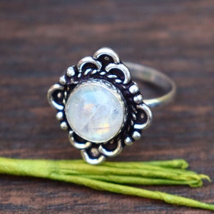 Gorgeous Moonstone Ring/ Blue Fire Moonstone Ring/ Minimalist Ring/ Silver Plated Ring/Rainbow Moonstone Ring/ Natural Moonstone/ Midi Ring image 1