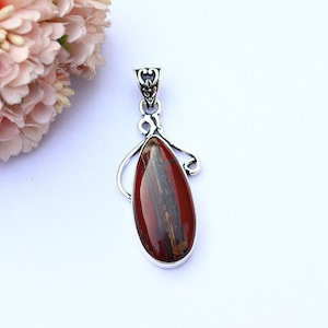 Stunning Red Banded Agate Pendant/ Big Red Banded Agate Pendant/ Silver Plated Handmade Pendant/ Red Banded Agate Pendant/ Designer Jewelry!