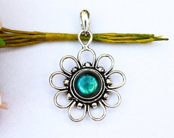 Labradorit Anhänger/ Labradorit Halskette/ versilbert Anhänger/ Blume Form Labradorit Anhänger/ Labradorit Schmuck/Labradorit Edelstein