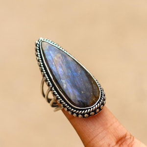Blue Fire Labradorite Ring/ 5 US Size Statement Ring/ Labradorite Gemstone Ring/ Labradorite Ring/ 925 Silver Plated Ring/ Statement Ring