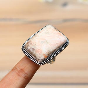 Pink Scolecite Ring / Adjustable Ring/ Pink Scolecite Ring/ 8 US Size Silver Plated Ring/ Scolecite Ring/ Big Scolecite Ring/ Statement Ring
