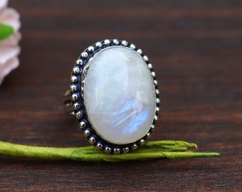 Anillo de piedra lunar / 6 tamaño de EE. UU. Anillo plateado / Anillo de piedra lunar de piedra preciosa / Anillo de piedra lunar grande / Anillo de piedra lunar grueso / Anillo de piedra lunar de declaración
