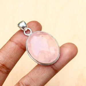 Natural Rose Quartz Pendant/ Rose Quartz Necklace/ Handmade Silver Plated Pendant/ Big Rose Quartz Pendant/ Pink Rose Quartz Jewelry/ gift