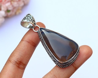 Montana Agate Pendant/ Large Montana Agate Pendant/ Agate Necklace/ Montana Agate Vintage Pendant/Chunky Montana Agate Pendant/Agate Pendant
