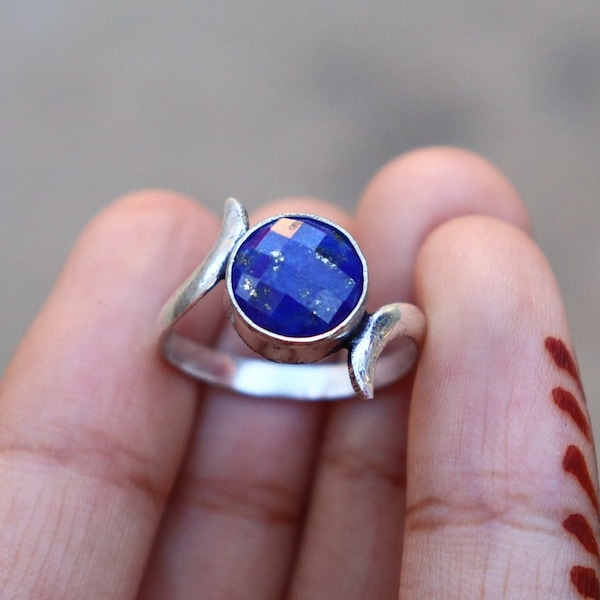 Lapis Lazuli Gemstone and Different Gemstones Ring/ Peach Moonstone Ring/ Silver Plated Ring/ Handcrafted Ring/ Genuine Gemstones Ring!