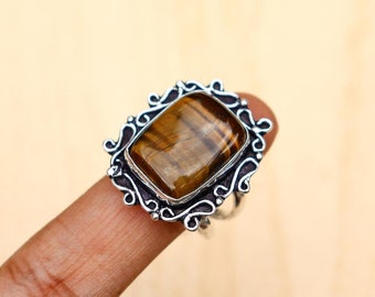 Atemberaubender Tigerauge Ring / 7 US Ring / großes Tigerauge Edelstein / großes Tigerauge Ring / Tigerauge Ring / Tigerauge Statement Ring/Tigerauge Schmuck