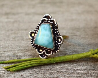 Natural Larimar Ring/ Original Larimar Ring/ Larimar Ring/ Silver Plated Ring/ Handcrafted Ring/ Natural Larimar Gemstone/ Blue Larimar!