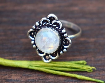 Gorgeous Moonstone Ring/ Blue Fire Moonstone Ring/ Minimalist Ring/ Silver Plated Ring/Rainbow Moonstone Ring/ Natural Moonstone/ Midi Ring