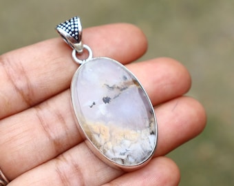 Oval Shape Tiger Dendritic Agate Pendant/ Silver Plated Pendant/ Tiger Dendritic Agate Pendant/ Big Agate Pendant/ Natural Gemstone Pendant