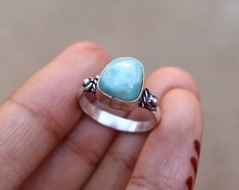 Natural Larimar Ring/ Original Larimar Ring/ Larimar Ring/ Silver Plated Ring/ Handcrafted Ring/ Natural Larimar Gemstone/ Blue Larimar!