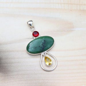 Natural Ruby Zoisite Pendant/ Silver Plated Pendant/ Citrine Quartz Pendant/ Large Zoisite Pendant/ Zoisite Jewelry/ Citrine Quartz Jewelry!