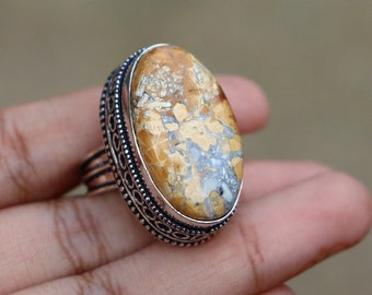 Bumblebee Jasper Gemstone Ring | Genuine Bumblebee Jasper Ring | 8 US Size Statement Ring | Big Chunky Ring | Designer Ring | Statement Ring