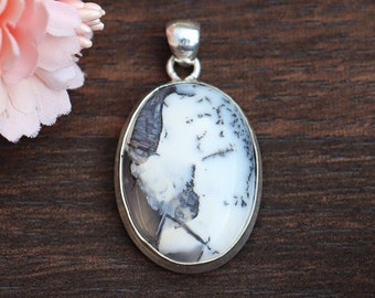 Oval Shape Dendritic Opal Pendant/ Silver Plated Pendant/ Large Dendritic Opal Pendant/ Big Dendritic Opal Pendant/ Dendritic Opal Pendant