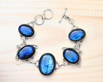 Blue Fire Labradorite Bracelet/ Labradorite Statement Bracelet/ Silver Plated Bracelet/ Labradorite Gemstone Bracelet/ Labradorite Jewelry