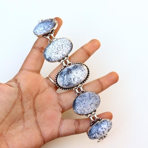 Natural Dendritic Agate Bracelet/ Dendritic Agate Jewelry/ 925 Silver Plated Bracelet/ Handmade Dendritic Opal Bracelet/ Original Agate!