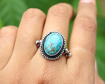 Turquoise Ring/ Statement Ring/ Turquoise Ring/ Silver Plated Ring/ Women Ring/ Natural Turquoise/ Blue Stone Ring/ Boho Turquoise Jewelry