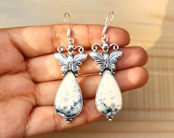 Natural Dendritic Agate Earrings/ Agate Gemstone/ Silver Plated Earrings/ Agate Earrings/ Dendritic Agate Jewelry/ Dendritic Agate Earring!