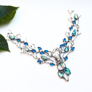 Stunning Abalone Shell Necklace/ Blue Topaz Necklace/ Abalone Necklace/ Silver Plated Necklace/ Blue Topaz Bib Necklace/Abalone Bib Necklace