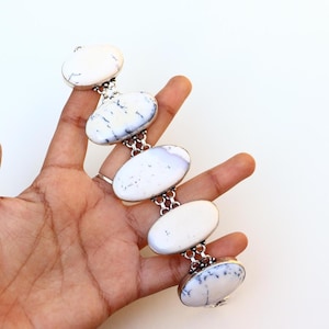 Natural Dendritic Agate Bracelet/ Dendritic Agate Jewelry/ 925 Silver Plated Bracelet/ Handmade Dendritic Opal Bracelet/ Original Agate!