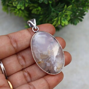 Oval Shape Tiger Dendritic Agate Pendant/ Silver Plated Pendant/ Large Dendritic Agate Pendant/ Big Agate Pendant/ Natural Gemstone Pendant
