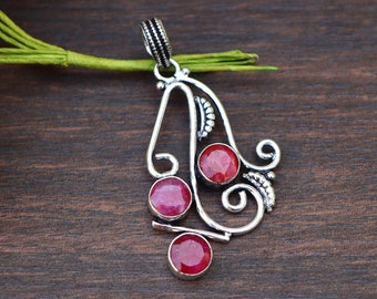 Beautiful Ruby/ Synthetic Ruby Pendant/ Synthetic Ruby Pendant/ Ruby Gemstone Pendant/ Silver Plated Pendant/ Multi-Gemstone Pendant!