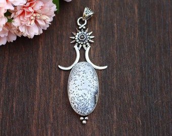 Oval Shape Dendritic Opal Pendant/ Silver Plated Pendant/ Large Dendritic Opal Pendant/ Big Dendritic Opal Pendant/ Dendritic Agate Pendant