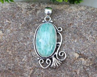 Beautiful Amazonite Gemstone Pendant | Big Size Pendant | Natural Amazonite Gemstone | Silver Plated Handmade Pendant | Statement Pendant!