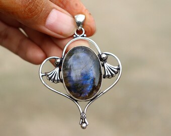 Blue Fire Labradorite and Blue Topaz Pendant | Original Gemstone | Handmade Silver Plated Pendant | Labradorite Pendant | Designer Jewelry!