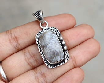 Beautiful Fossil Coral Pendant | Natural Gemstone Pendant | Handmade Silver Plated Pendant | Fossil Coral Pendant | Designer Jewelry!