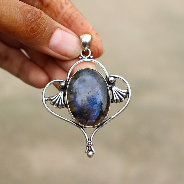 Blue Fire Labradorite and Blue Topaz Pendant | Original Gemstone | Handmade Silver Plated Pendant | Labradorite Pendant | Designer Jewelry!