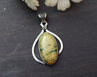 Gorgeous Variscite Gemstone Pendant/ Variscite Necklace/ Silver Plated Pendant/ Chunky Variscite Pendant/ Statement Variscite Necklace