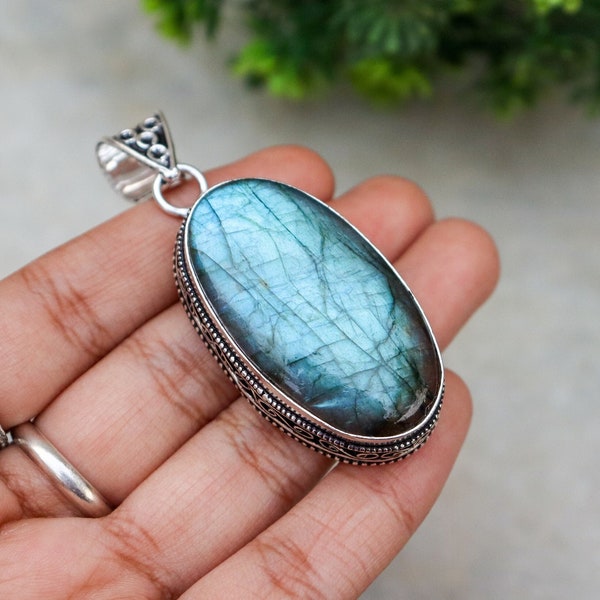 Blue Fire Labradorite Gemstone Pendant | Natural Labradorite Gemstone | Fiery Blue Laborite Vintage Style Pendant | Big Chunky Pendant!