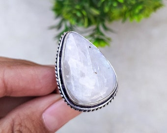 Adjustable Moonstone Ring/ Moonstone Gemstone Ring/ 8US Size/ Moonstone Statement Ring/ Large Moonstone Ring/ Big Moonstone Ring/ Large Ring