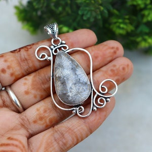 Stunning Fossil Coral Pendant | Natural Gemstone Pendant | Handmade Silver Plated Pendant | Fossil Coral Pendant | Designer Jewelry!