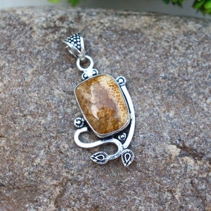 Natural Fossil Coral Pendant | Natural Gemstone Pendant | Handmade Silver Plated Pendant | Fossil Coral Pendant | Designer Jewelry!