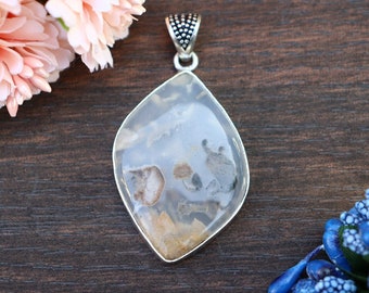 Tiger Dendritic Agate Pendant/ Silver Plated Pendant/ Natural Tiger Dendritic Agate Pendant/ Big Agate Pendant/ Natural Gemstone Pendant